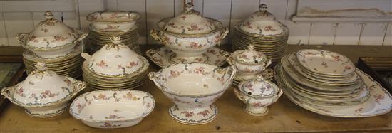 Victorian part dinner service, decorated with flowers, possibly Minton (88-pce approx)
